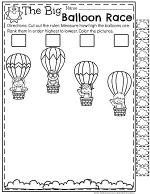 Kindergarten Measurement Worksheets - The Big Balloon Race Non Standard Measurement #kindergartenmath #measurement #mathworksheets #kindergartenworksheets #measurementworksheets