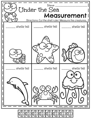 Measurement Worksheets for Kindergarten Math - Under the Sea Ruler #kindergartenmath #measurement #mathworksheets #kindergartenworksheets #measurementworksheets
