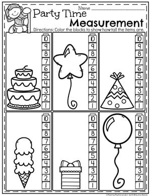 Measurement Worksheets for Kindergarten - Party Time Non-Standard Measurement #kindergartenmath #measurement #mathworksheets #kindergartenworksheets #measurementworksheets