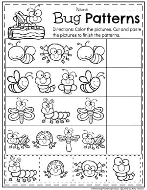 Preschool Bug Theme Patterns Worksheet #preschool #bugs #bugworksheets #preschoolworksheets #springworksheets #patternworksheets