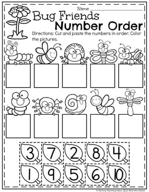 Preschool Number Order Worksheet for Spring - Preschool Bug Theme #preschool #bugs #bugworksheets #preschoolworksheets #springworksheets #countingworksheets #mathworksheets