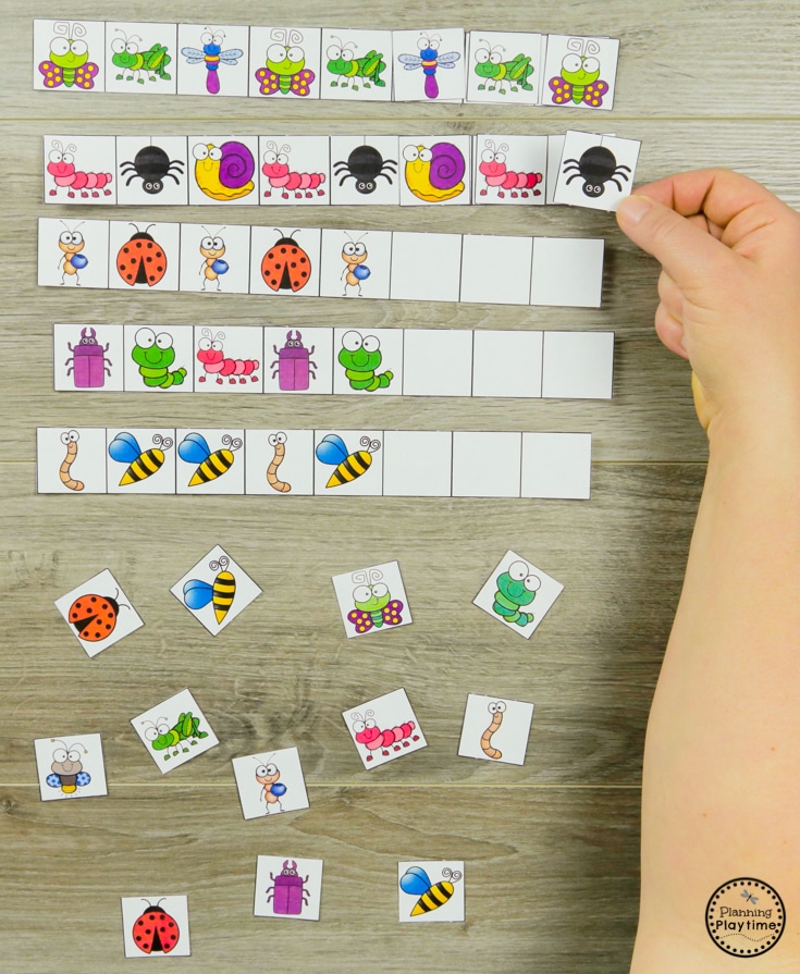 Preschool Patterns Activities - Bug Activities for Spring #preschool #bugs #bugtheme #bugactivities #preschoolactivities #preschoolpatterns
