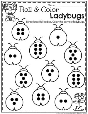 Roll and Color Bugs Counting - Spring Preschool Worksheet #preschool #bugs #bugworksheets #preschoolworksheets #countingworksheets #mathworksheets