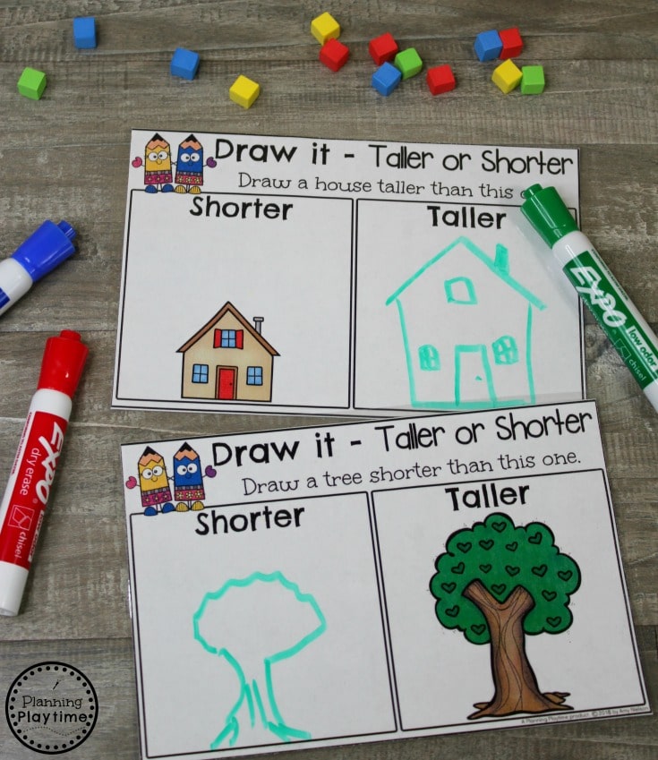 Shorter or Taller Measurement Activity for Kindergarten math. #kindergartenmath #measurement