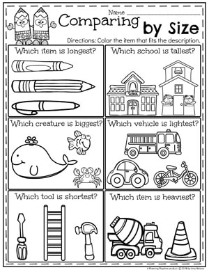 Size and Measurement Worksheets for Kindergarten Math. #kindergartenmath #measurement #mathworksheets #kindergartenworksheets #measurementworksheets