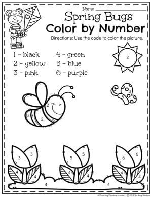 Spring Color by Number Coloring Page - Preschool Bug Worksheets #preschool #bugs #bugworksheets #preschoolworksheets #springworksheets #coloringworksheets #coloringpage