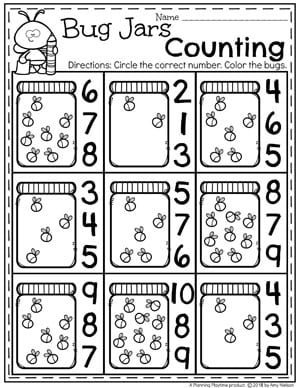 Spring Preschool Worksheets with Bugs - Firefly Counting. #preschool #bugs #bugworksheets #preschoolworksheets #countingworksheets #mathworksheets