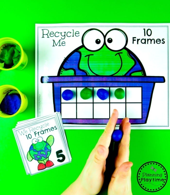 Earth Day Activities for Kids - Recycle 10 Frames #planningplaytime #earthday #preschool #preschoolworksheets