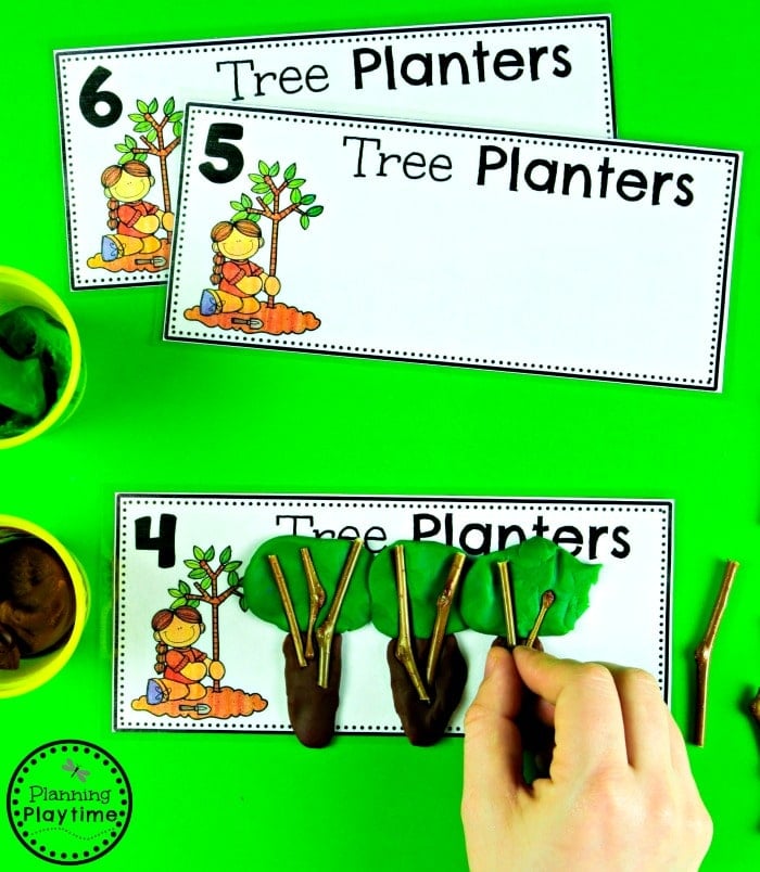Earth Day Counting Activity - Playdough Tree Building