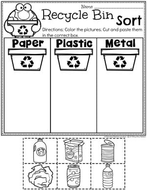 Earth Day Worksheets - Recycle Bin Sorting 
