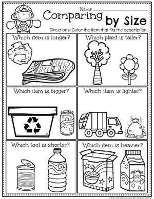Measurement Worksheets for Preschool and Kindergarten - Earth Day Theme 