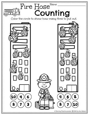 Fireman Counting Worksheet Community Helpers Theme