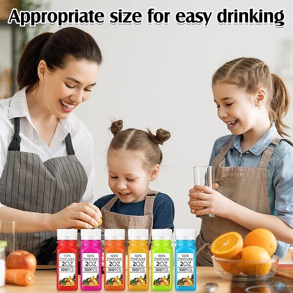 2oz Small Square Plastic Shot Bottles for juice - 60ml HPP Juice Bottle with lids