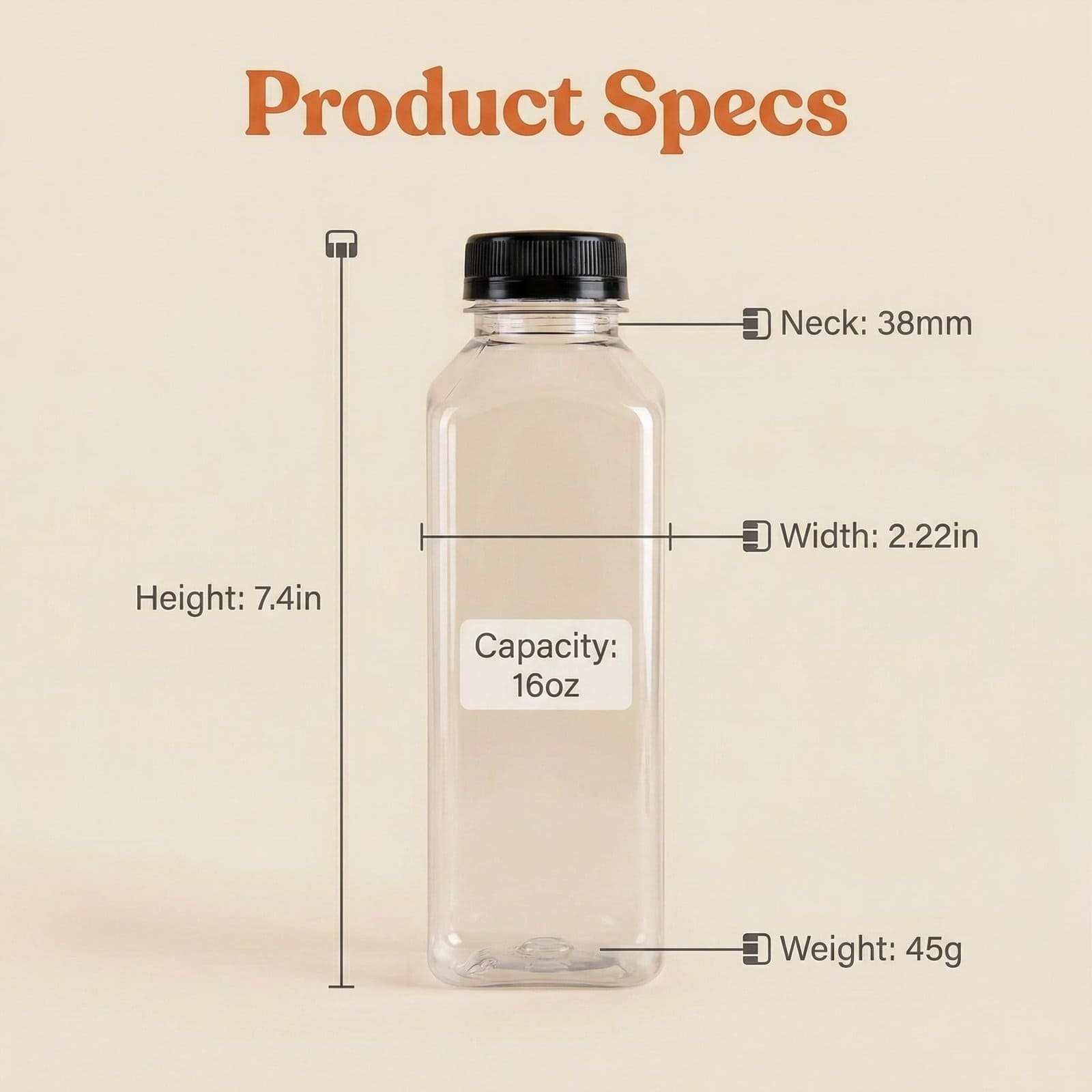 16oz square juice bottle wholesale pet bottle with caps