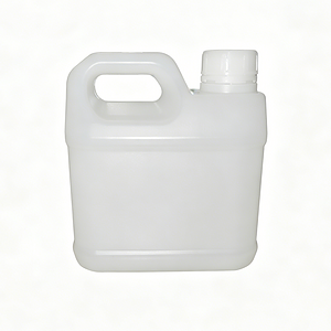White plastic jug with handle and screw cap for liquids.