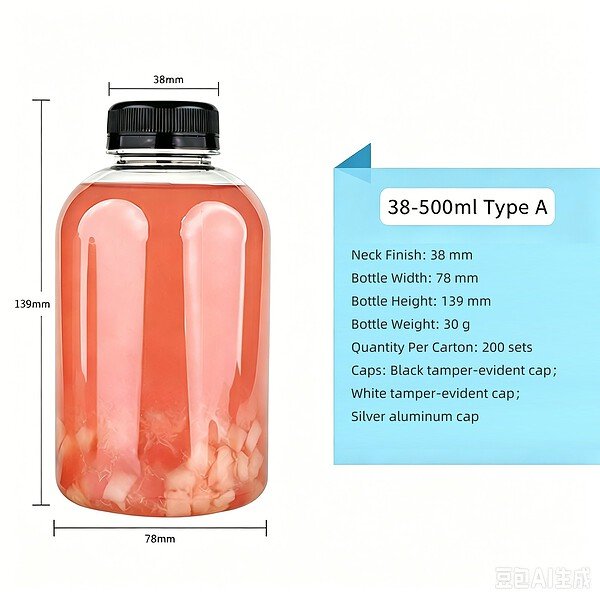 Specifications of a 16oz (500ml) PET round plastic bottle