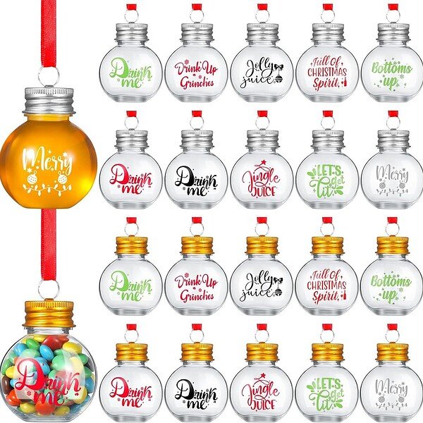 Merry Christmas 2oz clear plastic bottle with aluminum cap, ideal for holiday packaging and gifts.
