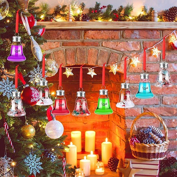 2oz Christmas ornament bell-shaped transparent food-grade plastic bottle with aluminum cap.