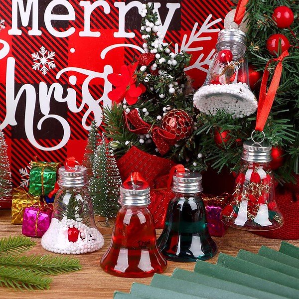 2oz Christmas ornament bell-shaped transparent food-grade plastic bottle with aluminum cap for holid.