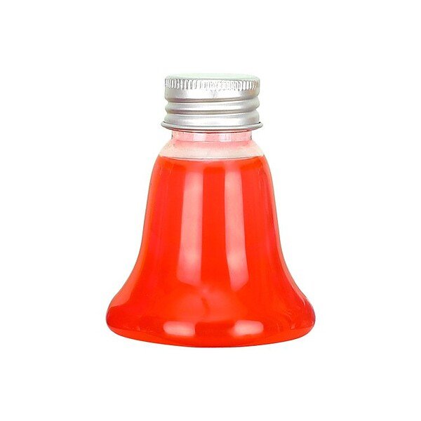 Bright red 2oz Christmas ornament-shaped plastic bottle with aluminum cap for holiday packaging.