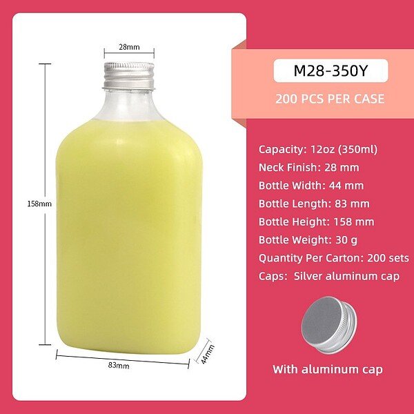Eco-friendly clear PET plastic bottle with aluminum cap, 12oz capacity, ideal for beverages.