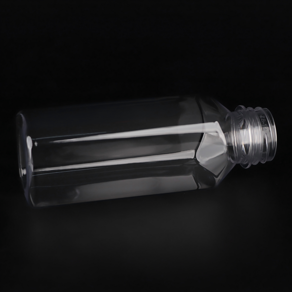 This 350ml (12oz) square clear empty juice bottle is made of food-grade PET. We are the manufacturer. Here we show the bottle body.