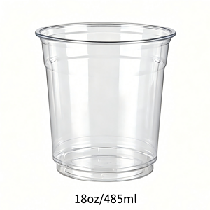 Clear plastic cup with 18oz/485ml capacity, suitable for beverages and food packaging.