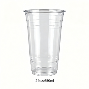 Clear plastic cup with 24oz/650ml capacity, suitable for beverages and drinks.
