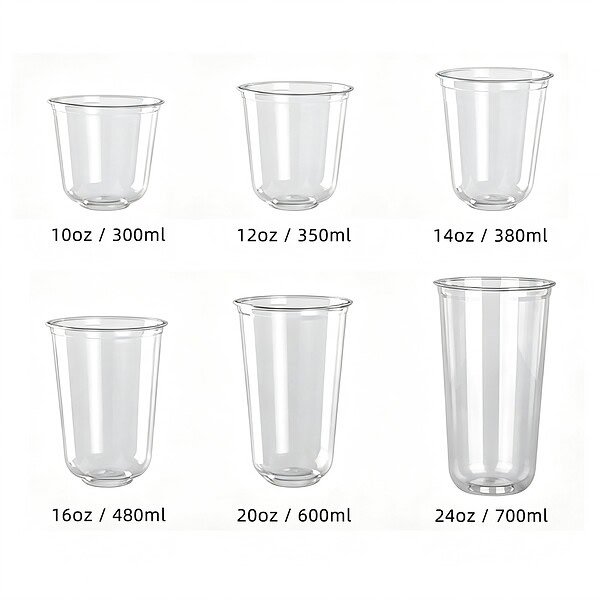 plastic coffee cups filled with drinks are placed on the bar counter. PET cups are suitable for juice shops, coffee shops, soft drink shops, and bubble tea shops.