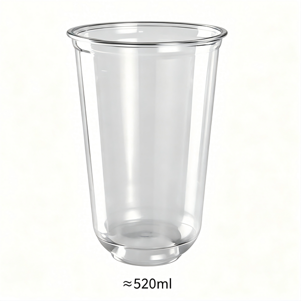 Transparent plastic cup with 520ml capacity, ideal for drinks and beverages.