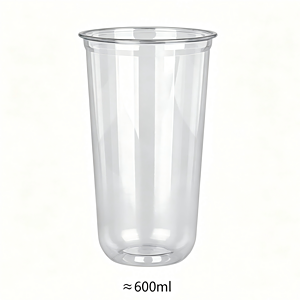 Transparent plastic cup with 600ml capacity, ideal for beverages.