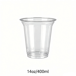 Clear plastic cup with 14oz/400ml capacity, suitable for beverages and packaging.