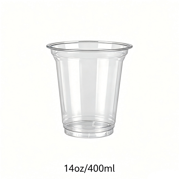 Clear plastic cup with 14oz/400ml capacity, suitable for beverages and packaging.