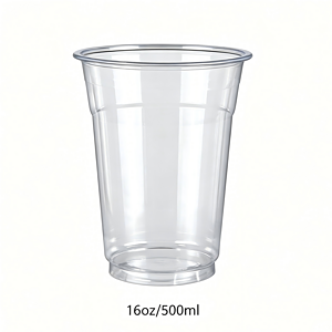 Clear plastic cup with 16oz/500ml capacity, suitable for beverages and drinks.