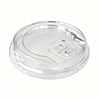 Transparent plastic coffee cup lid with embossed logo, suitable for hot beverages.