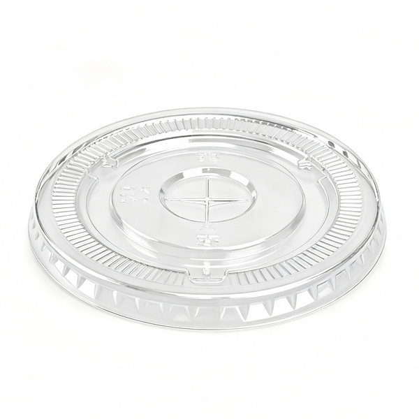 Clear plastic container lid for bottles and jars, durable and recyclable.
