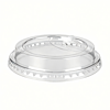 Transparent plastic coffee cup lid with secure closure for takeout beverages.
