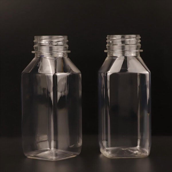 Wholesale 8oz 250ml square clear empty PET plastic juice bottles (overall appearance)