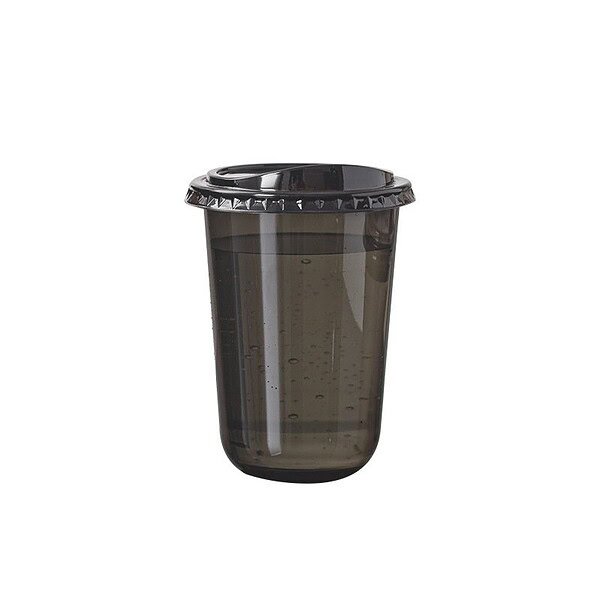 Food-grade, BPA-free dark plastic cup with lid for beverages, juice, or coffee. Recyclable PET cup.