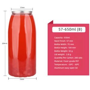 Red glass and plastic bottle with size specifications for wholesale.