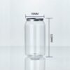Clear PET soda can with easy open lid, 355ml capacity, 55mm diameter, 122mm height.