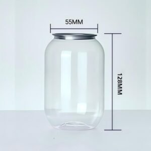 Clear glass jar with dimensions 55mm diameter and 128mm height.