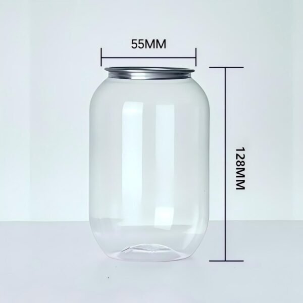 Clear glass jar with dimensions 55mm diameter and 128mm height.