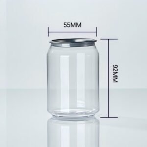 Clear PET jar with metal lid, 55mm diameter, 92mm height for packaging.