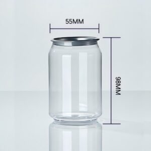 Clear glass jar with metal lid, 98mm tall, 55mm diameter, for packaging.