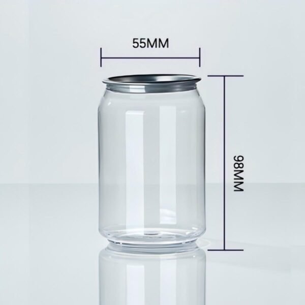 Clear glass jar with metal lid, 98mm tall, 55mm diameter, for packaging.