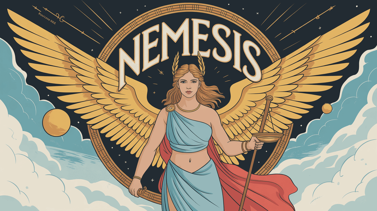 Illustration de Nemesis deesse grecque avec balance et epée
