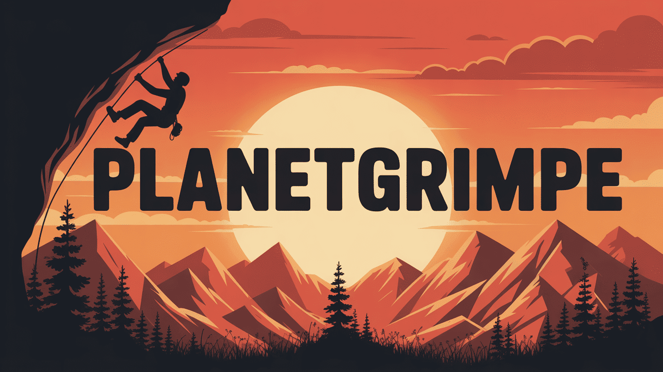 Illustration planetgrimpe grimpeur silhouette coucher de soleil