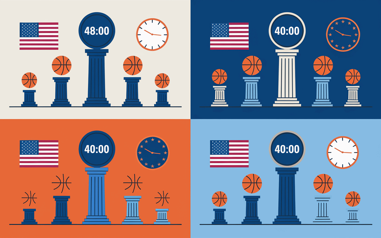 Comparatif match basket NBA 48:00 Europe 40:00