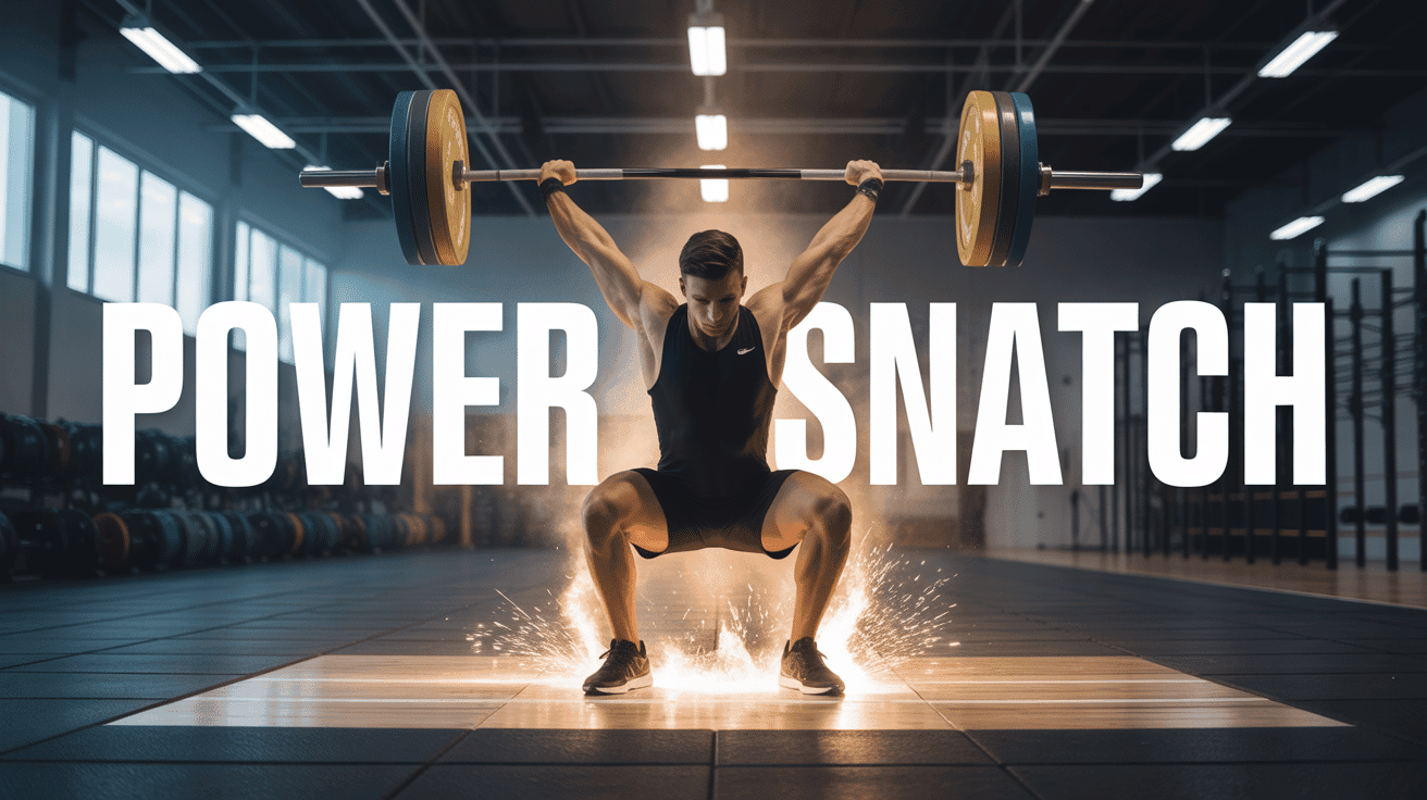 Power snatches athlète soulève barre entraînement explosif